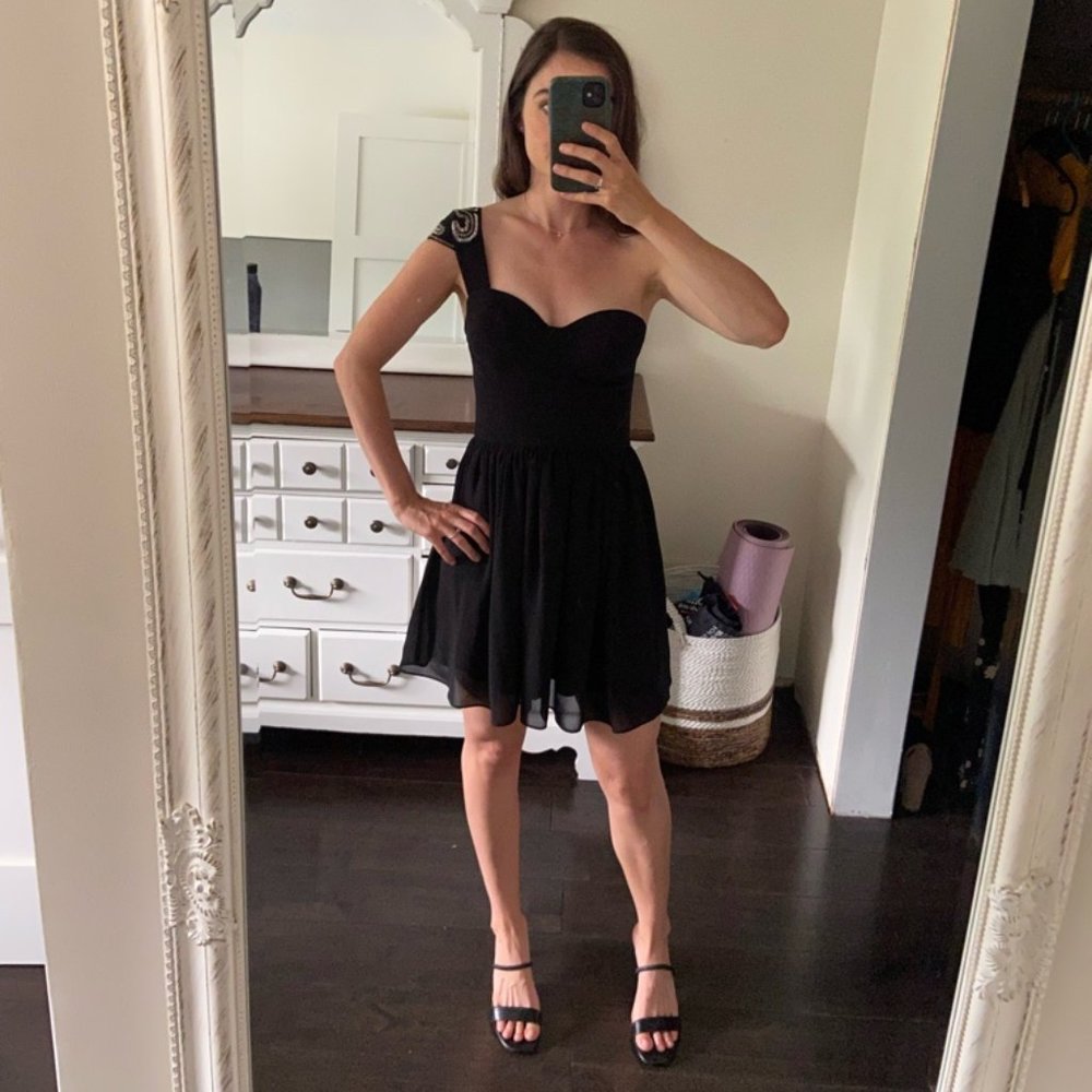 One sided strap black dress